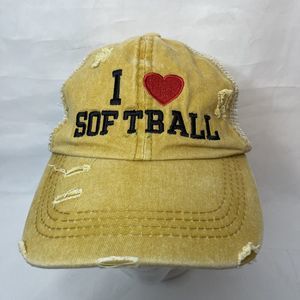 Distressed Yellow 'I Love Softball' Cap